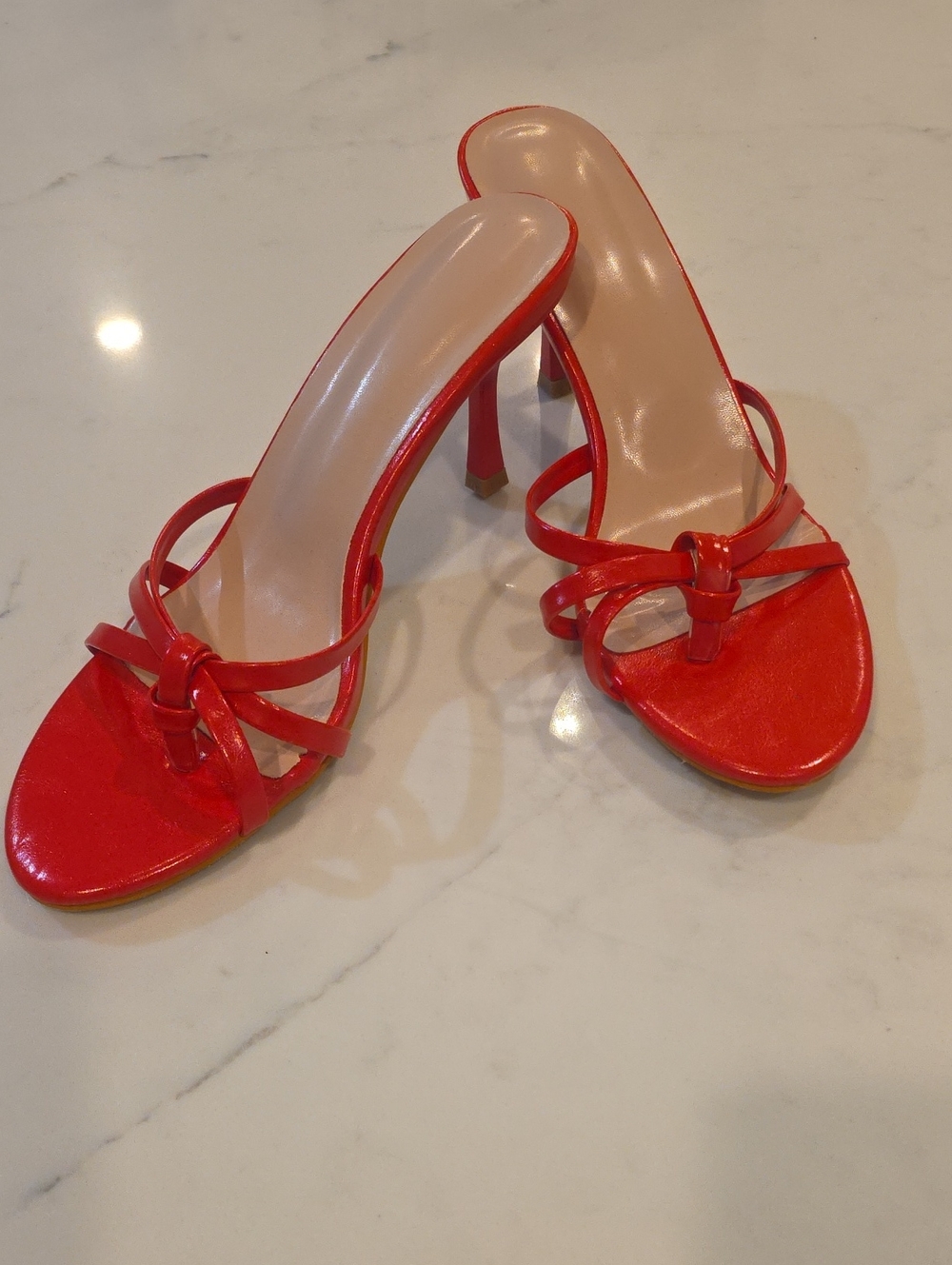 Red Strappy High Heel Sandals - Women